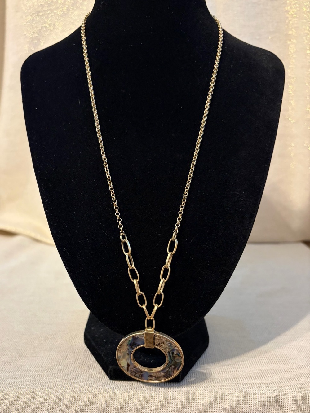 Abalone Gold-Tone Round Pendant Necklace - Female Jewelry